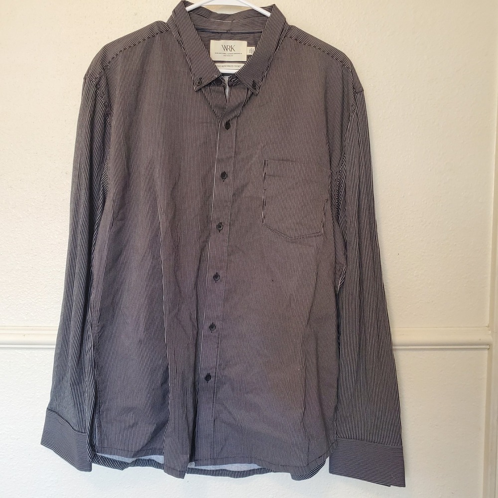WRK The Reworked Shirt Mens XXL Black White Micro Stripe Button Down Cotton 2XL